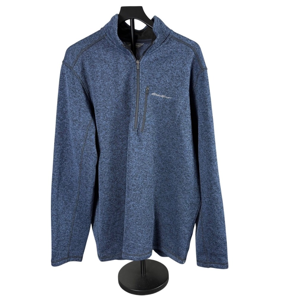 Eddie Bauer Mens Blue Heathered Quarter Zip Fleece Pullover Sweater TXL 0373